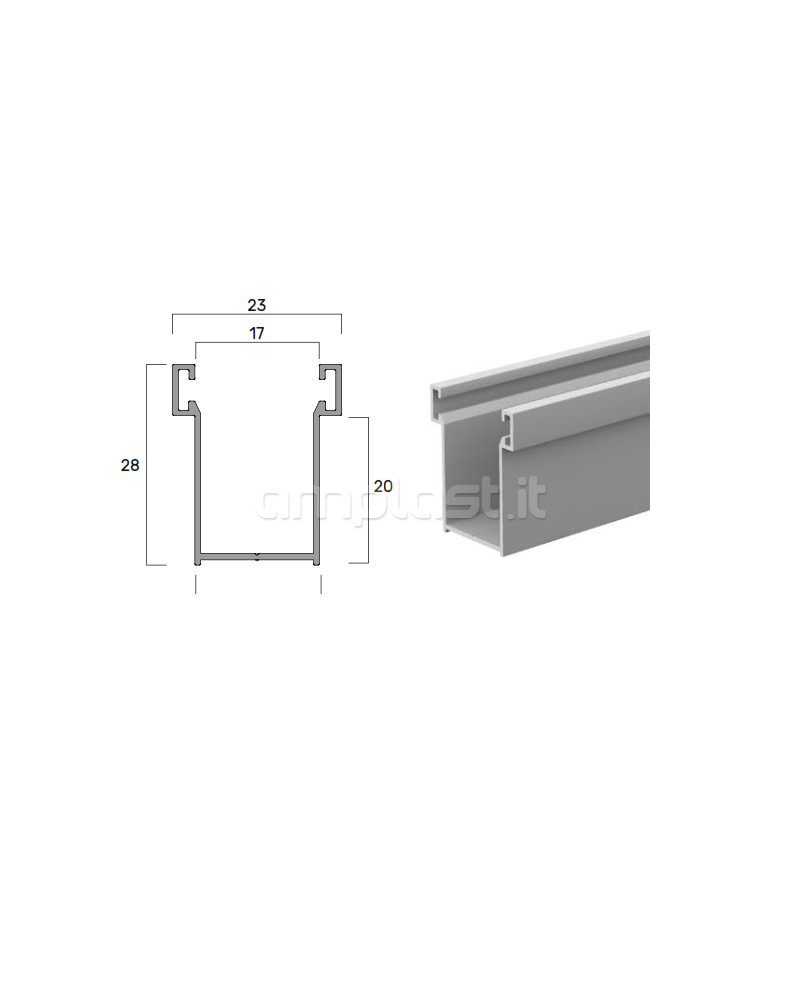 Coppia invito in plastica per guida in alluminio mm 28 x 17 per tapparelle