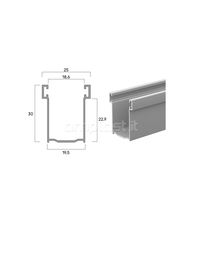 Coppia invito in plastica per guida in alluminio mm 30 x 19,5 per tapparelle