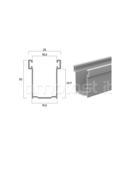 Coppia invito in plastica per guida in alluminio mm 30 x 19,5 per tapparelle
