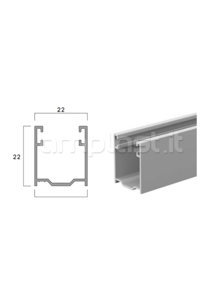 Guida in alluminio mm 22 x 22 con spazzolino per zanzariere