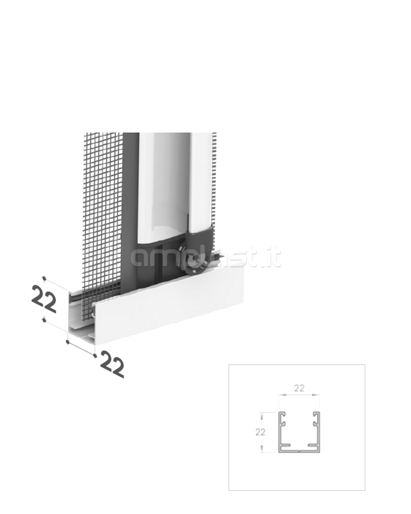 Guida in alluminio mm 22 x 22 con spazzolino per zanzariere