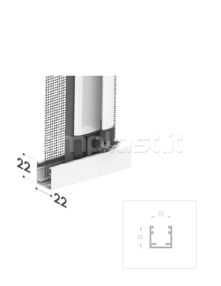 Guida in alluminio mm 22 x 22 con spazzolino per zanzariere