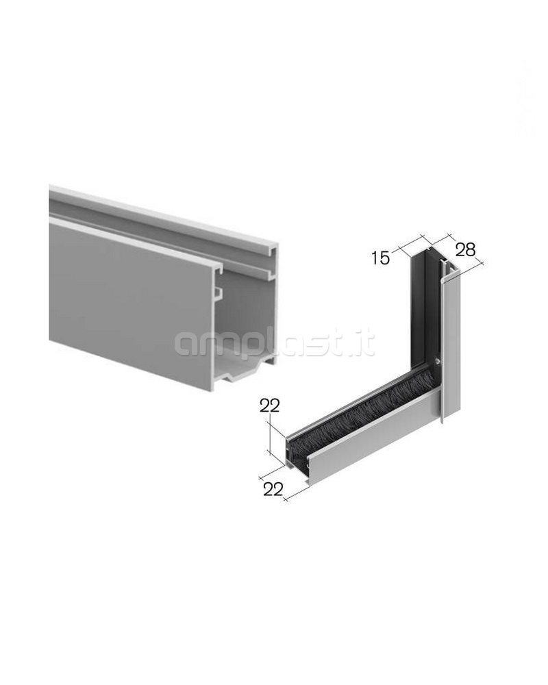 Guida in alluminio mm 22 x 22 con spazzolino per zanzariere