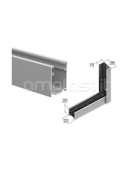 Guida in alluminio mm 22 x 22 con spazzolino per zanzariere