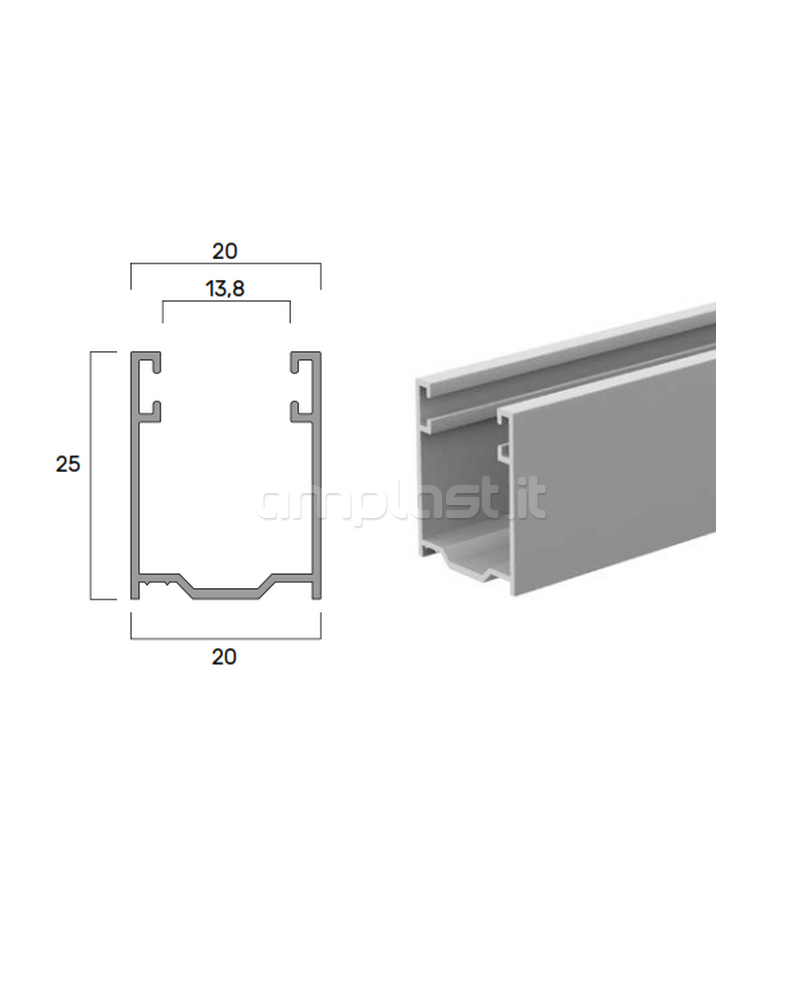 Guida in alluminio mm 25 x 20 per tapparelle