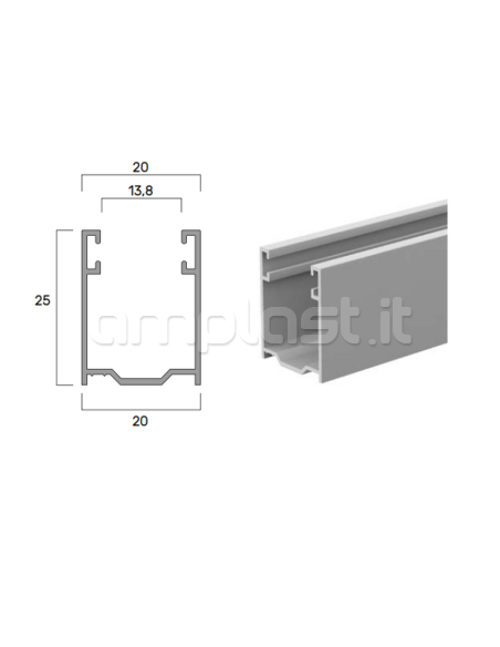 Guida in alluminio mm 25 x 20 per tapparelle