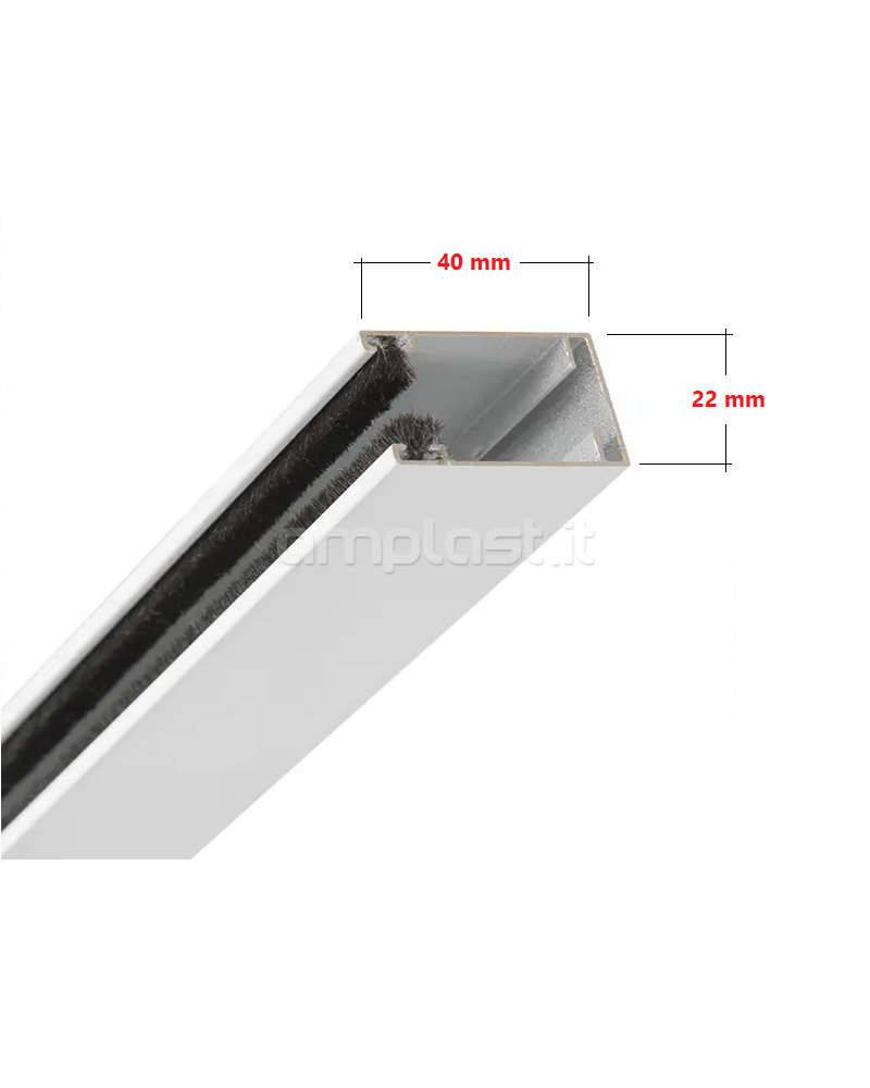 Guida in alluminio mm 40 x 22 con spazzolino per zanzariere