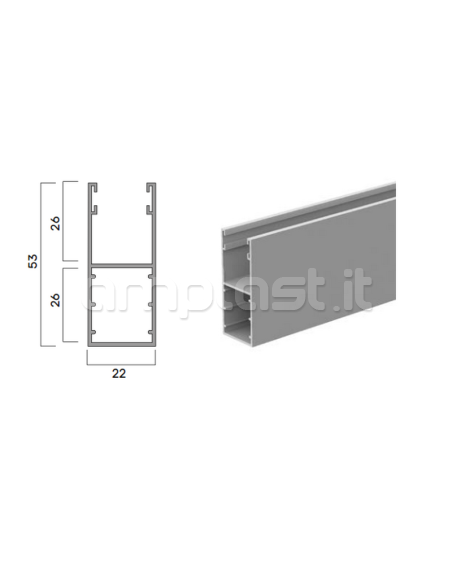 Guida in alluminio mm 53 x 22 per tapparelle