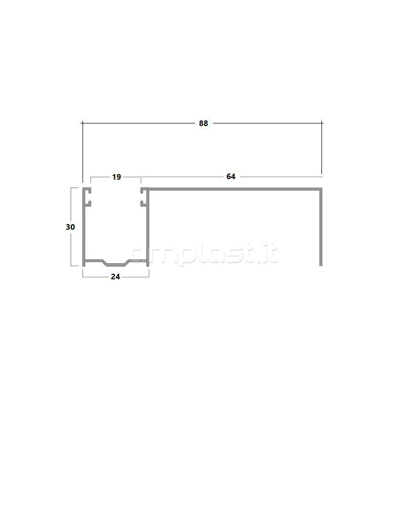 Guida in alluminio mm 88 x 30 con distanziale per tapparelle