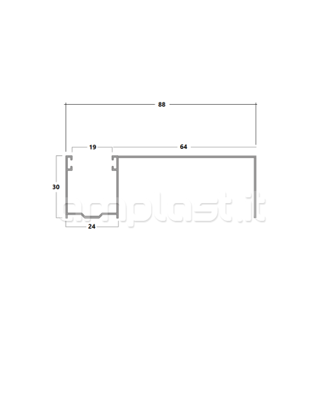 Guida in alluminio mm 88 x 30 con distanziale per tapparelle