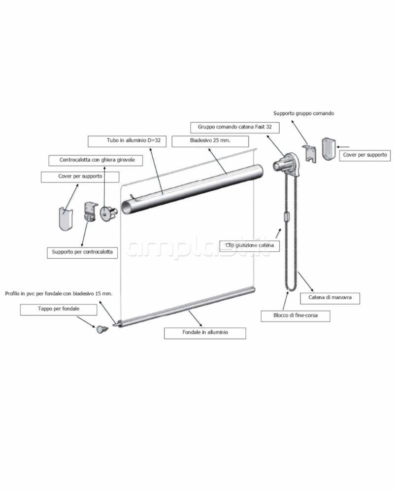 Kit completo per tenda a rullo Fast a catena - Tubo diametro 32