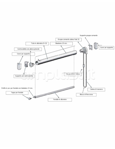 Kit completo per tenda a rullo Fast a catena - Tubo diametro 32