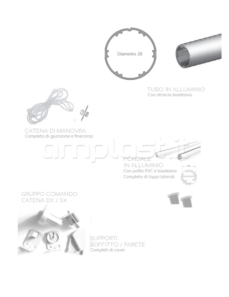 Kit completo per tenda a rullo Slim a catena - Tubo diametro 28