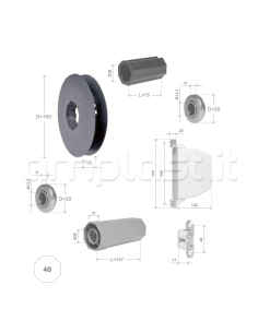 Kit manovra a cinghia per mini cassonetti con rullo ottagonale diametro 40 2