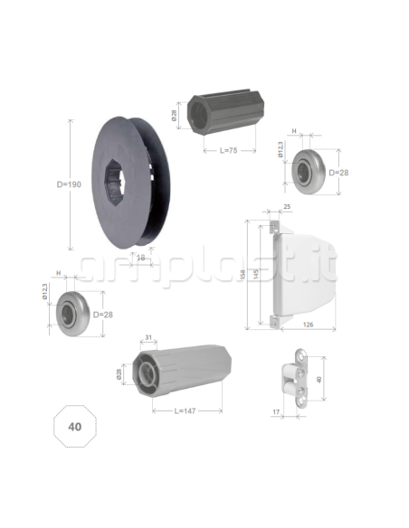 Kit manovra a cinghia per mini cassonetti con rullo ottagonale diametro 40