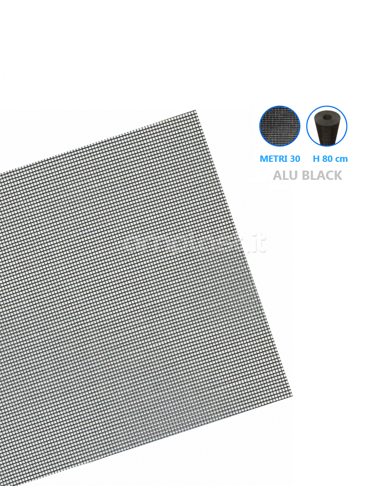 Rete in alluminio colore Nero per zanzariere - Rotolo da metri 30 x 80 cm di altezza