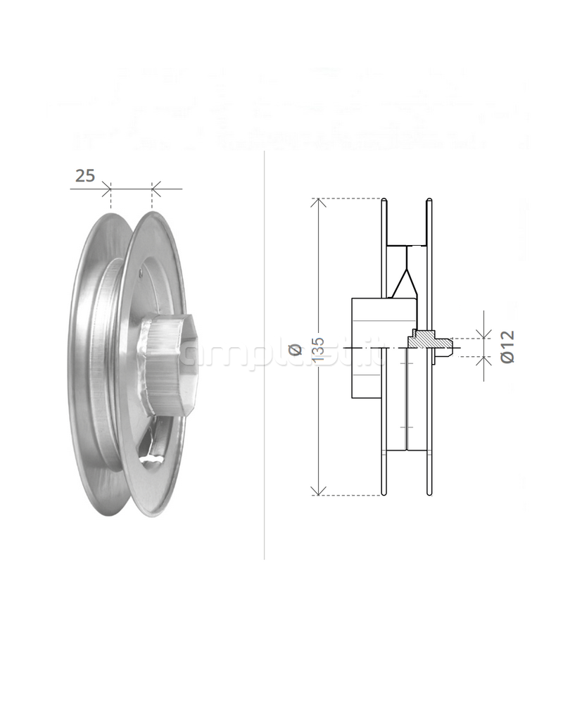 Puleggia in ferro zincato zincato mm 135 per rullo diametro 40