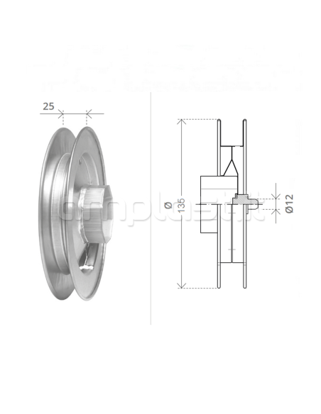 Puleggia in ferro zincato zincato mm 135 per rullo diametro 40