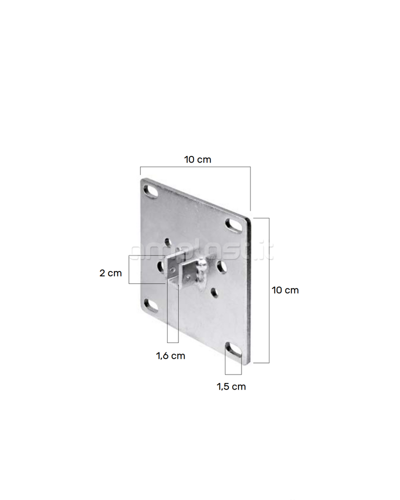 Piastra per supporto a parete cm 10 x 10 per motore con innesto quadro 16 mm