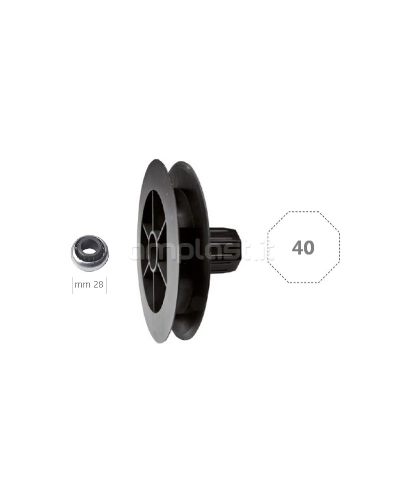 Puleggia in plastica diametro 12,5 con cuscinetto per rullo ottagonale diametro 40