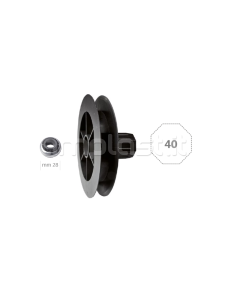 Puleggia in plastica diametro 12,5 con cuscinetto per rullo ottagonale diametro 40