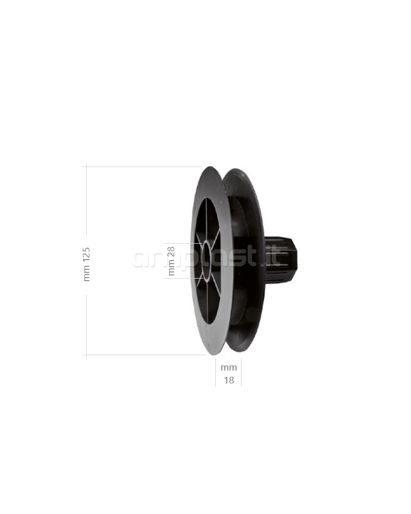 Puleggia in plastica diametro 12,5 con cuscinetto per rullo ottagonale diametro 40