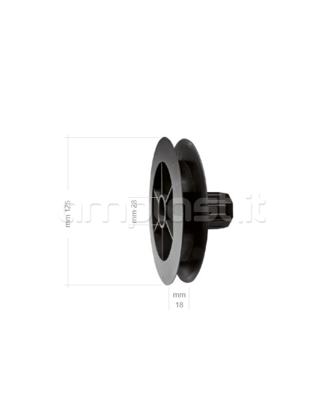 Puleggia in plastica diametro 12,5 con cuscinetto per rullo ottagonale diametro 40