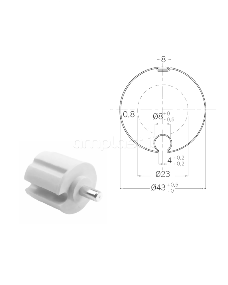Calotta in plastica diametro 40 con perno tondo 12 mm per tende da sole